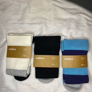 Wellow Women's 3-Pack Crew Socks - White, Black, Blue Stripe